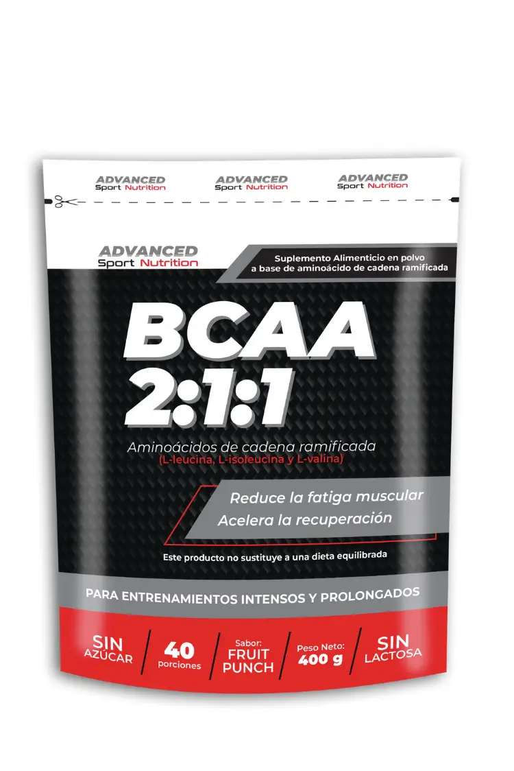 Suplemento en polvo a base de aminoácidos de cadena ramificada que reduce la fatiga muscular y acelera la recuperación