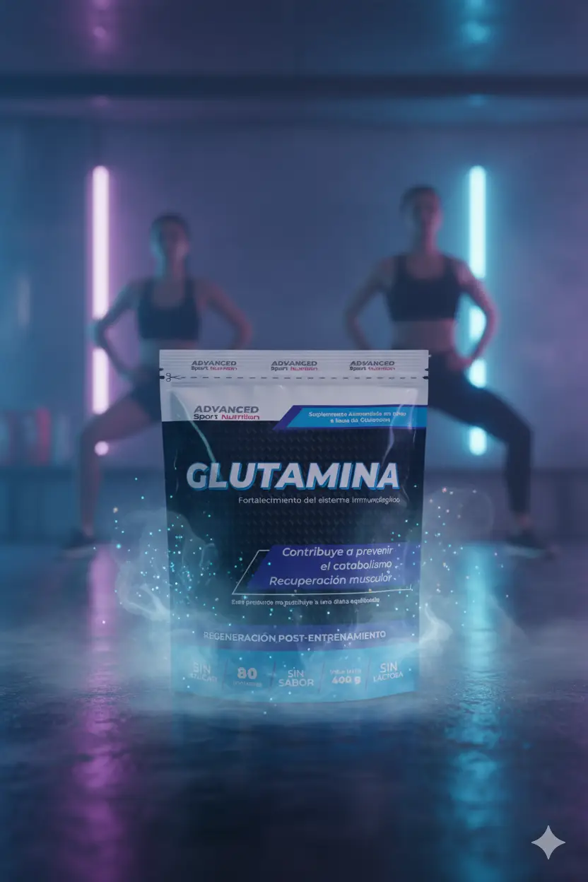 Suplemento en polvo a base de Glutamina que fortalece el sistema inmunológico y apoya la recuperación muscular post-entrenamiento.