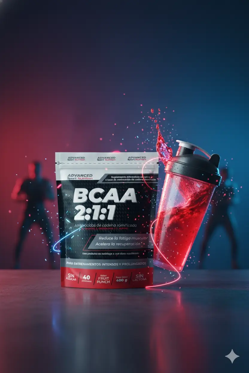 Suplemento en polvo a base de aminoácidos de cadena ramificada que reduce la fatiga muscular y acelera la recuperación